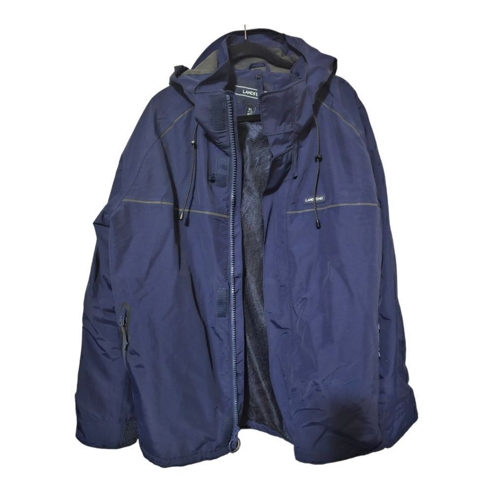 LANDS END Blue Windbreaker Hoodie Jacket - Size XL